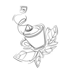 Cup With Tea Bag And Tea Leaves Line Art