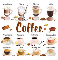 Set Different Types Coffee Isolated