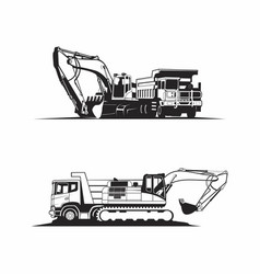 Dump Truck And Excavator Silhouette