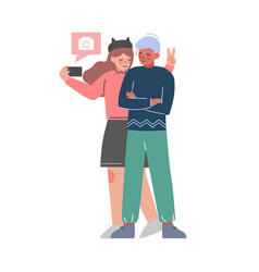 Couple Teenagers Taking Selfie With Smartphone