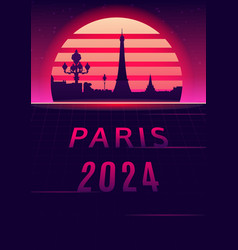 Paris 2024 Silhouette With Sunset Background