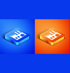 Isometric Factory Icon Isolated On Blue And Orange