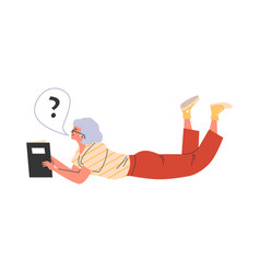 Woman Reading A Book Lying Down Cartoon