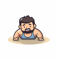 Cartoon Character Fat Man Doing Push-ups On White