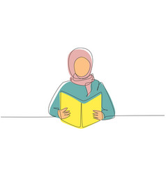 Single One Line Drawing Arab Girl Reading Book