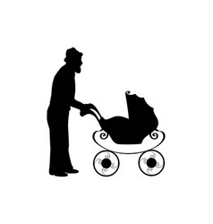 Silhouette Grandfather With Baby Stroller