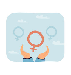 Female Gender Symbol In Caring Hands Flat