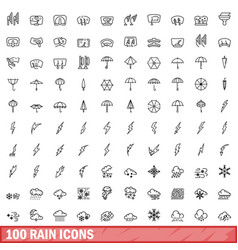 100 Rain Icons Set Outline Style