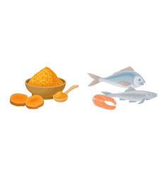 Tumeric Orange Powder In Bowl And Fish As Healthy