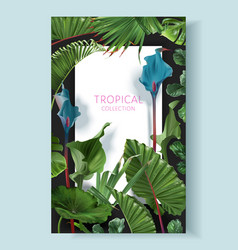 Frame With Tropical Leaves And Blue Flowers