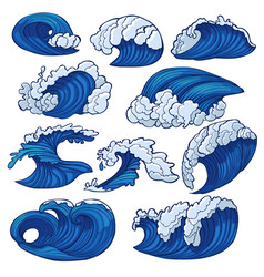 Graphic Hand Drawn Color Sea Wave Set