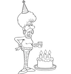 Cartoon Senior Citizen Lady With A Birthday Cake