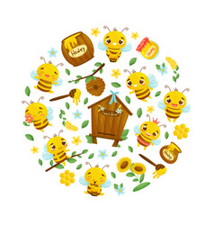 Cute Honey Bee Round Composition With Busy Insect