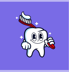 Cartoon Tooth Holding A Toothbrush Smiling