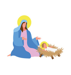 Mary Virgin And Jesus Manger Character Icon