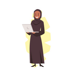 Muslim Business Woman In Hijab With Laptop Flat