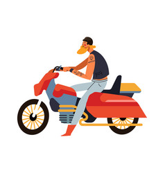 Biker Man Sitting On Red Motorcycle Side View