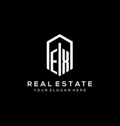 Letter Ex Logo For Real Estate With Hexagon Icon