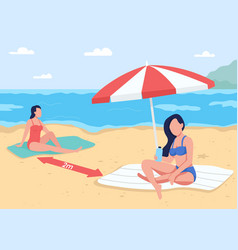 Social Distancing At Beach Flat Color