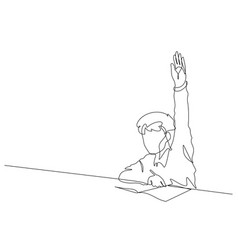 Continuous Line Drawing Of Boy Kid Raising Hand