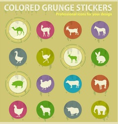 Farm Animals Colored Grunge Icons