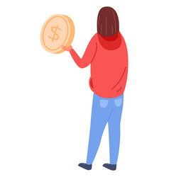 Woman Hold Big Coin Financial Strategy Character