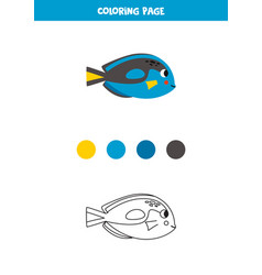 Coloring Page With Cute Blue Tang Fish Worksheet