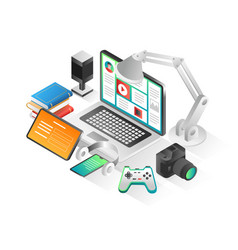 Flat Isometric Concept Work Computers For Gamer