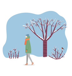 Woman Walking Through Forest Cold Winter Weather