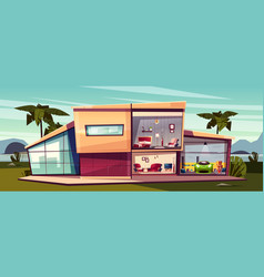 Cartoon Cottage Detached House Cross Section