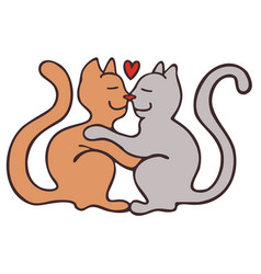 Cats Hugging And Kissing Love Concept Doodle