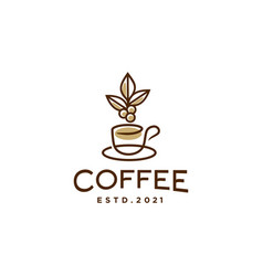 Coffee Line Outline Logo With Mug Or Cup Icon