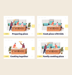 Family Cooking Pizza At Home Concept Set