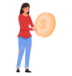 Happy Woman With Big Coin Financial Savings