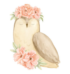 Owl With Rose Flowers Watercolor