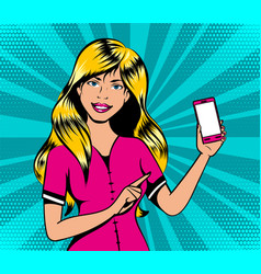 Blond Girl With Smart Phone In Pop Art Retro