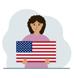 A Woman Is Holding Us Flag The Concept