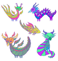 Set Five Colorful Fantasy Dragons Each Dragon