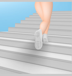 Girl In Sport Leggings Walking Up Stairs