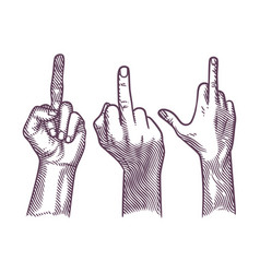 Set Of Hand With Middle Finger Up In Engraving