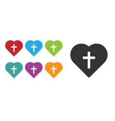 Black Christian Cross In Heart Icon Isolated