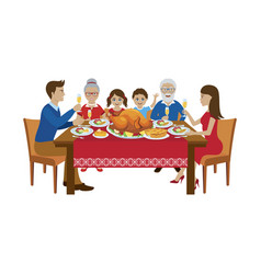 Happy Family Thanksgiving Dinner With Roast Turkey