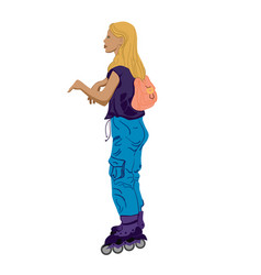 Blonde Woman Dressed In Blue Jeans Purple T-shirt