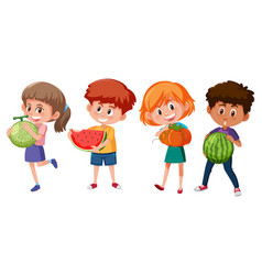 Set Different Children Holding Fruit Isolated