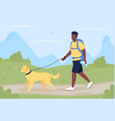 Trekker Walk With Dog Companion Flat Color