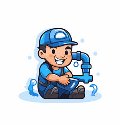 Plumber Cartoon Character With Water Tap