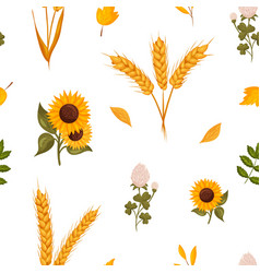 Seamless Pattern Of Sunflowers Clover And Wheat