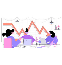 Businesswomen Using Laptop Analyzing Red Arrow