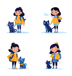 A Girl In Different Poses With Blue Cat