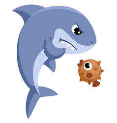 Angry Shark With Cute Little Fish Cartoon